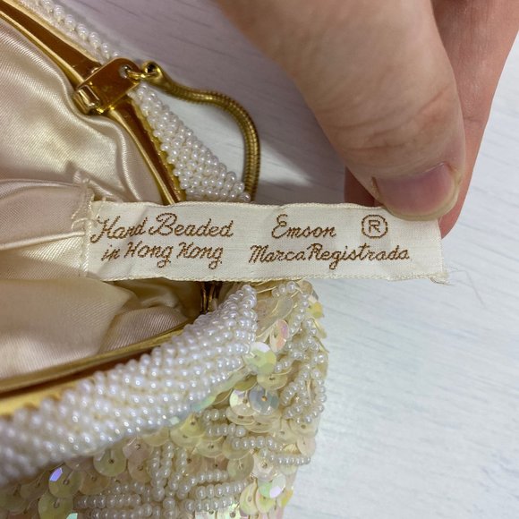 Ivory Hand Beaded Clutch Purse Wristlet - Picture 9 of 10